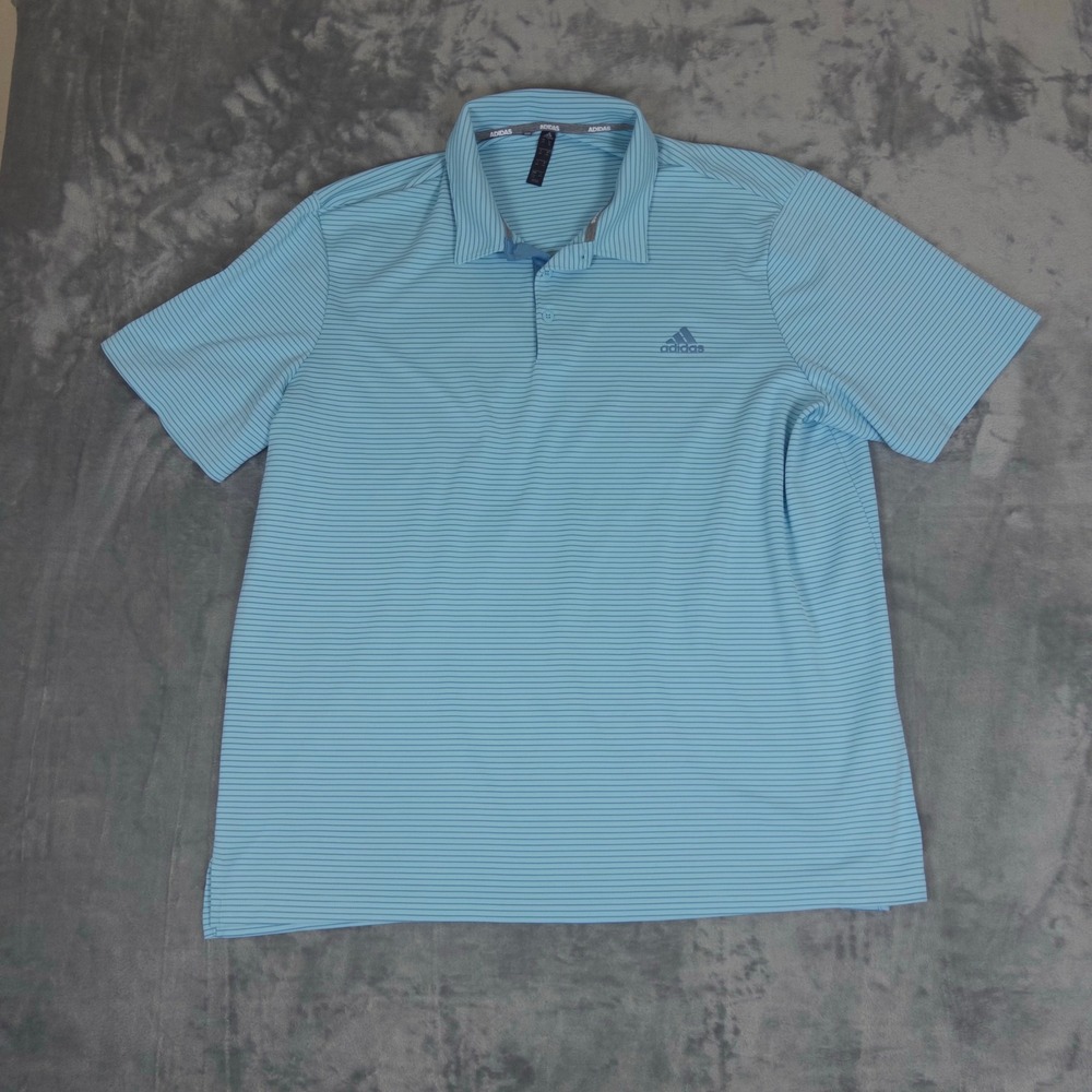 Adidas Golf Polo Shirt Mens 2XL Blue Striped Short Sleeve Performance Athletic